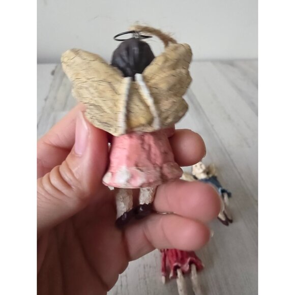 Jointed Angel cherub ornament vintage rustic crackle set are - Picture 4 of 10